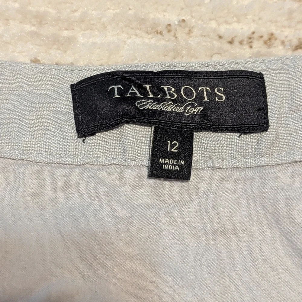 Talbots Linen Skirt Sz 12 Gray Pleated A-Line Cotton Lined Coastal Midi Beach
